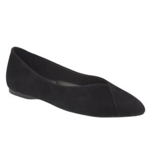 BIRDIES Goldfinch Pointed Toe Flat In Black Suede